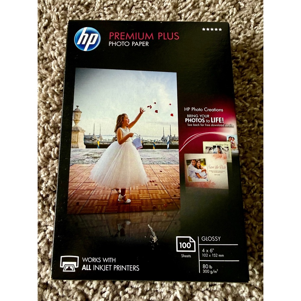 HP Premium Plus Photo Paper 4x6 100 Sheets Glossy CR668A New Inkjet White